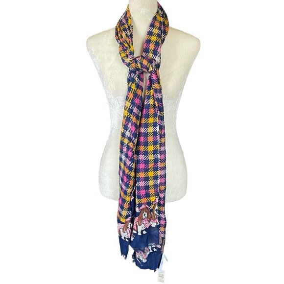 Talbots pink blue yellow white checkered rectangle basset hound dog scarf wrap - Picture 2 of 8